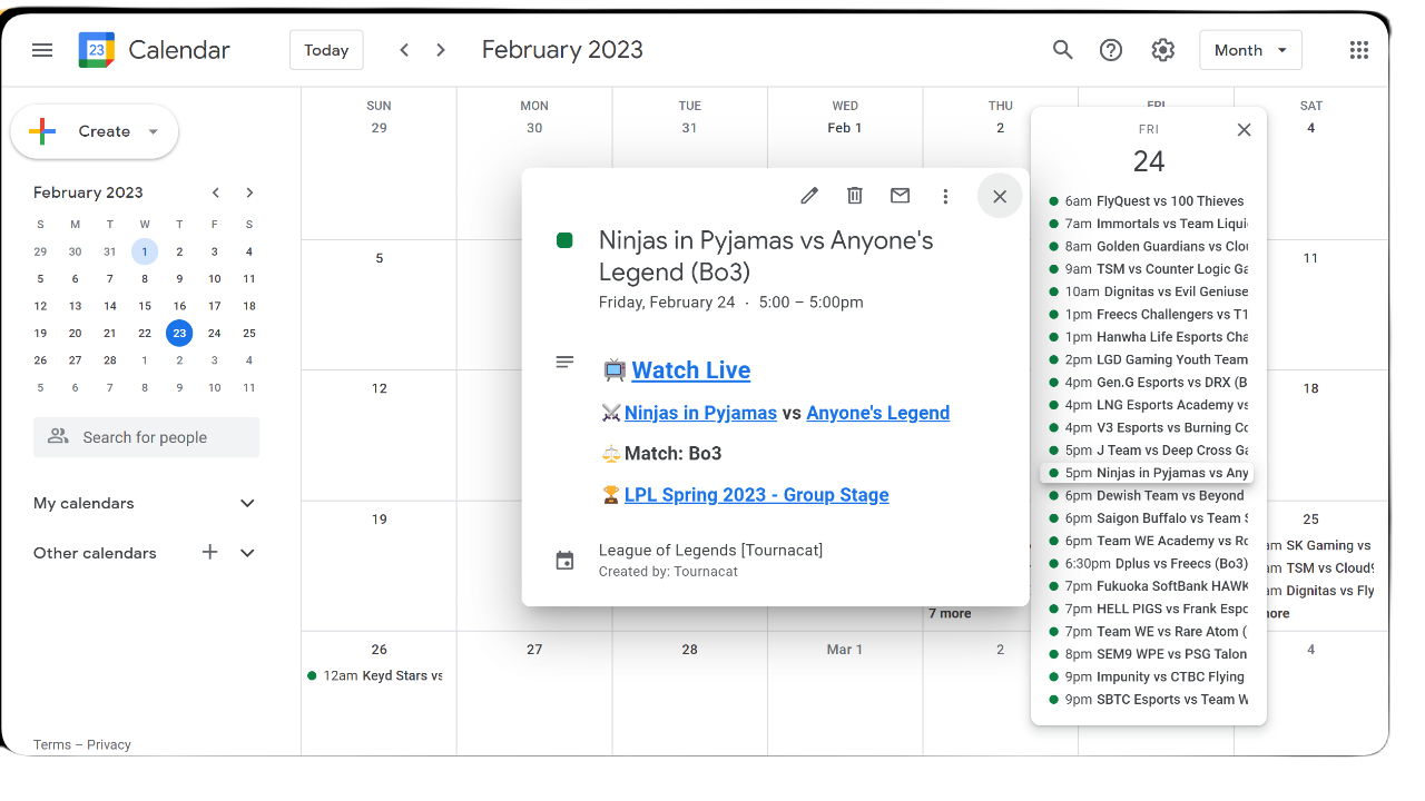 LoL Esports Schedule in Google Calendar